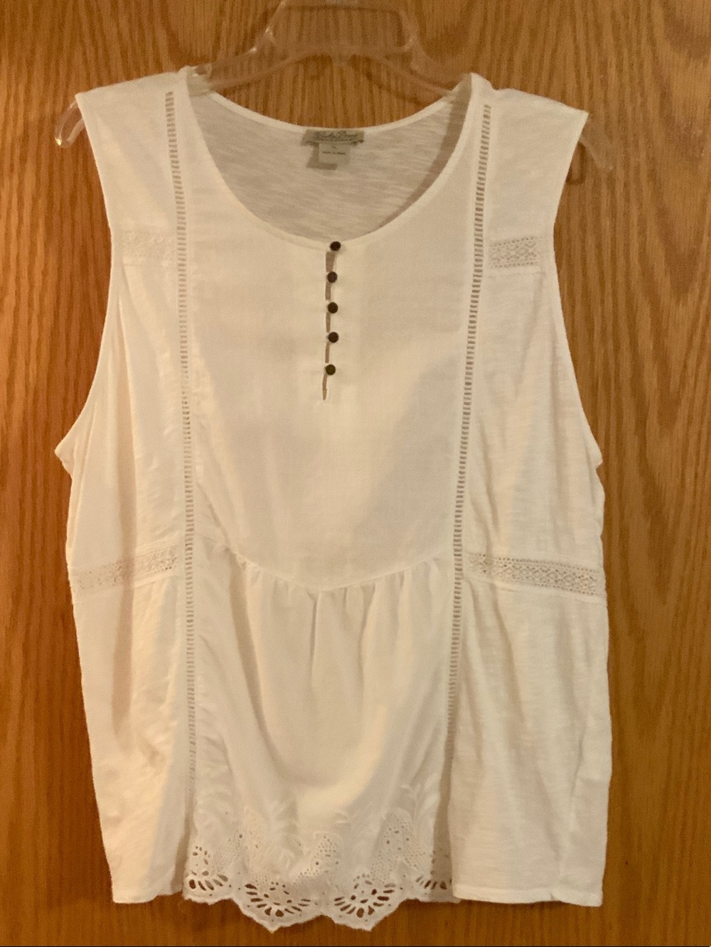 Lucky Brand White Eyelet Henley Tank with Button Placket